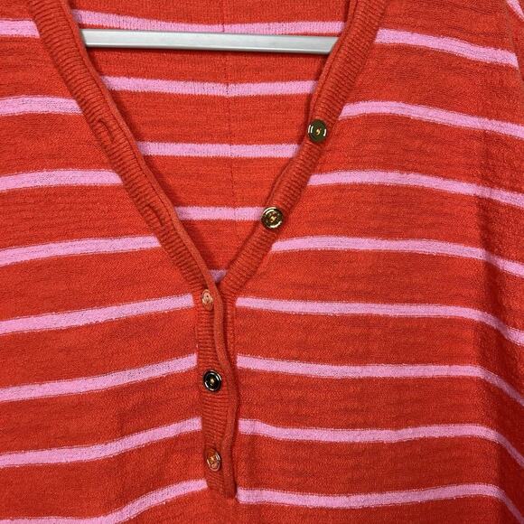 LOFT Sweater Womens XL Pink Striped Button Henley Knit Slouchy Beachy Summer - Picture 9 of 16